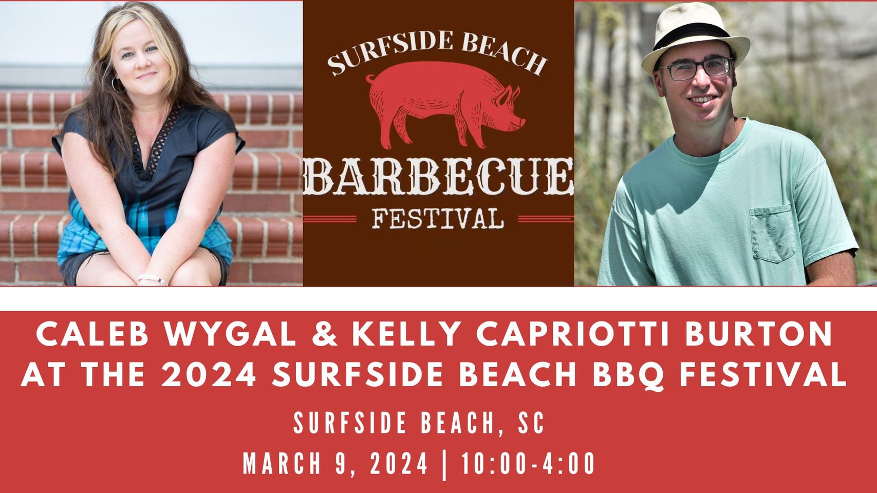 Authors Caleb Wygal & Kelly Capriotti Burton at the 2024 Surfside Beach